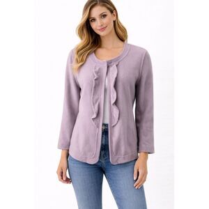 Wool Blend Talbots Jacket Button Front 3/4 Sleeve Ruffle Purple 12